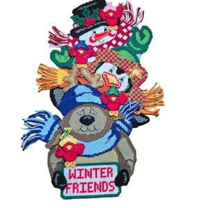 Mary Maxim Winter Friends Wall Hanging Snowmen Bear Completed